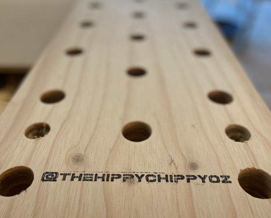 Crossfit Climbing Peg Board with company logo