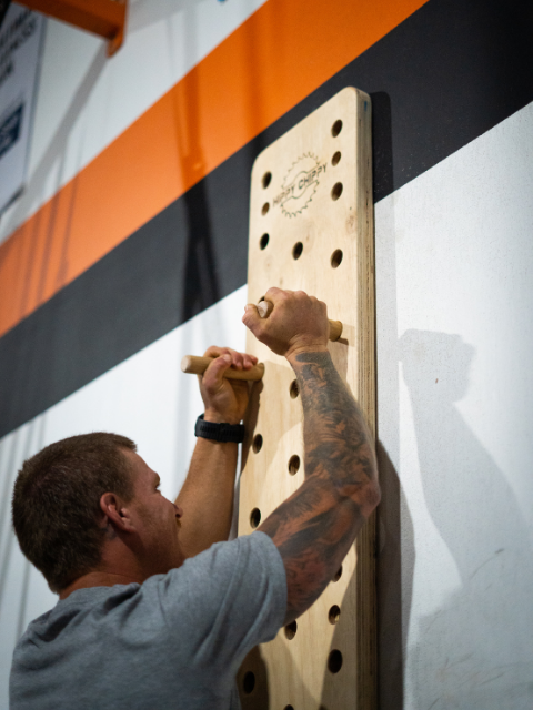 Crossfit Climbing Peg Board with company logo